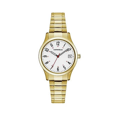Caravelle Designed By Bulova Womens Gold Tone Stainless Steel Expansion Watch 44m113