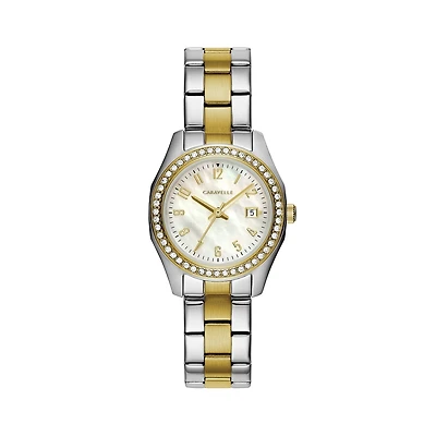 Caravelle Designed By Bulova Womens Crystal Accent Two Tone Stainless Steel Bracelet Watch 45m113