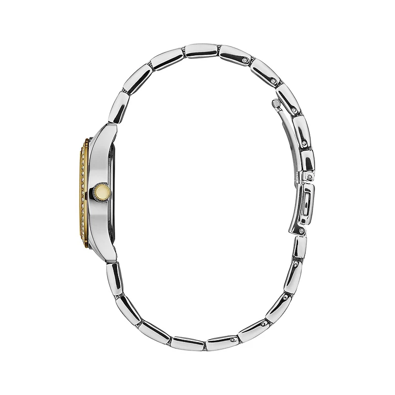 Caravelle Designed By Bulova Womens Crystal Accent Two Tone Stainless Steel Bracelet Watch 45m113