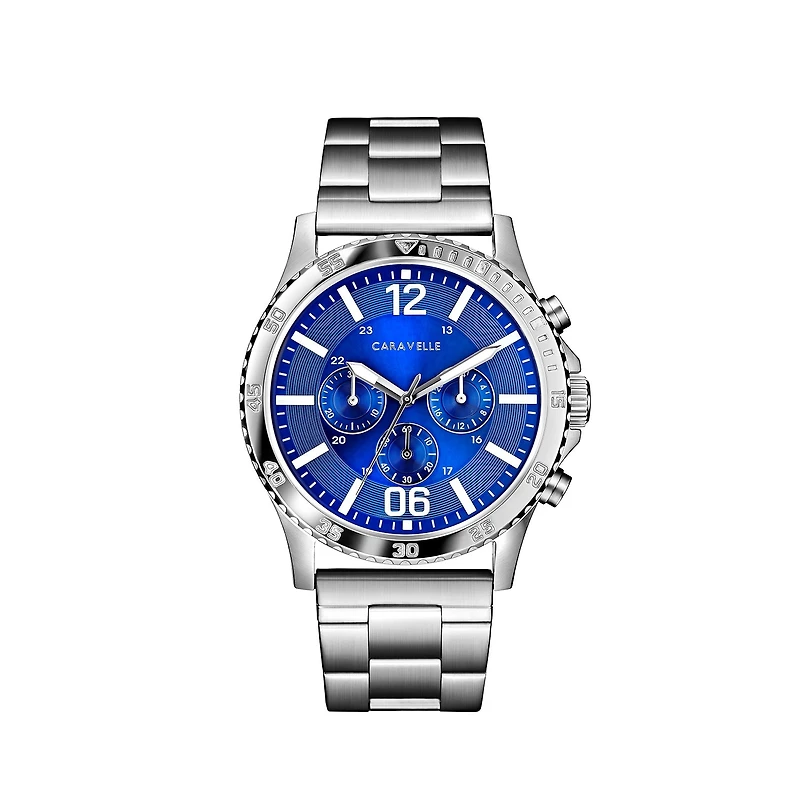 Caravelle Designed By Bulova Mens Chronograph Silver Tone Stainless Steel Bracelet Watch 43a145