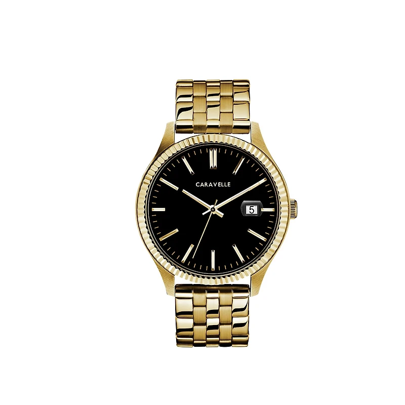 Caravelle Designed By Bulova Mens Gold Tone Stainless Steel Bracelet Watch 44b121