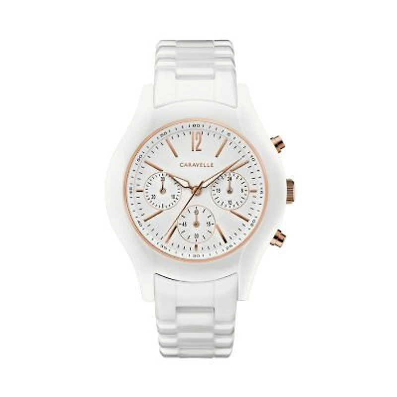 Caravelle Designed By Bulova Womens Chronograph White Bracelet Watch 45l174