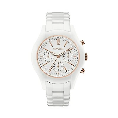Caravelle Designed By Bulova Womens Chronograph White Bracelet Watch 45l174