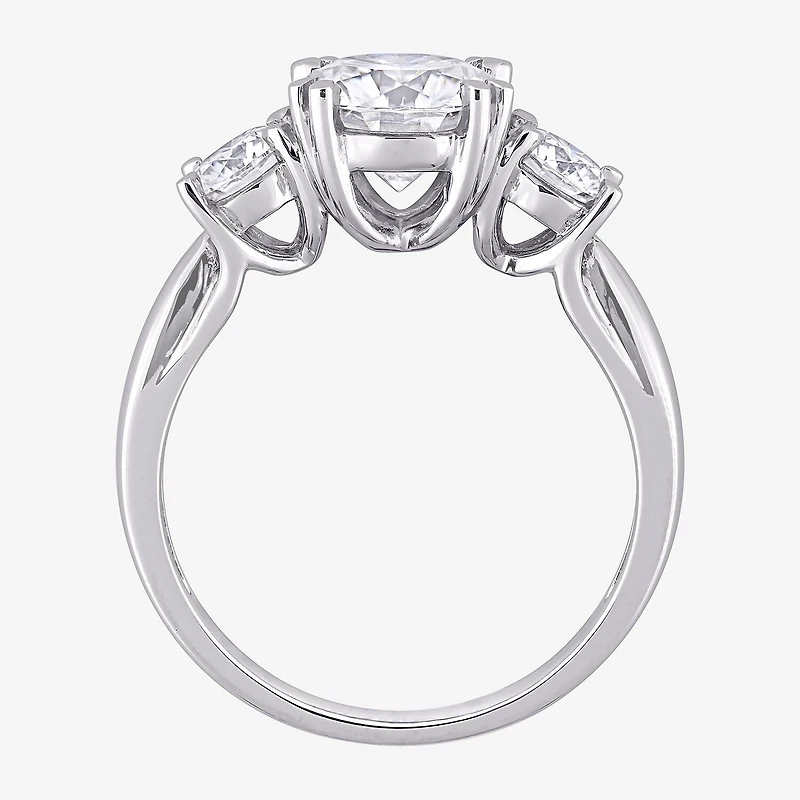 Womens Lab Created White Moissanite 10K Gold 3-Stone Engagement Ring