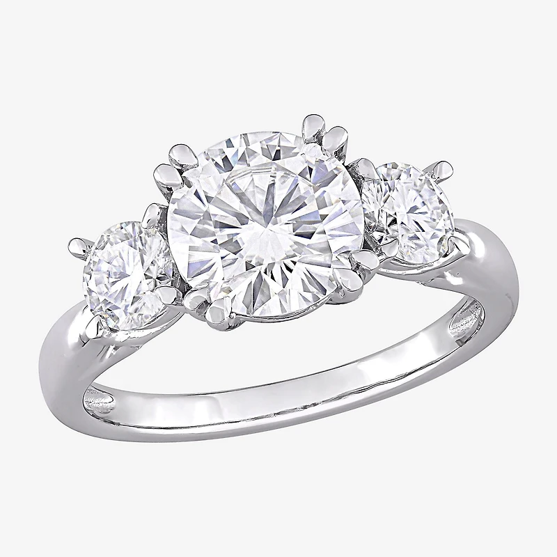 Womens Lab Created White Moissanite 10K Gold 3-Stone Engagement Ring