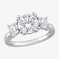 Womens Lab Created White Moissanite 10K Gold 3-Stone Engagement Ring
