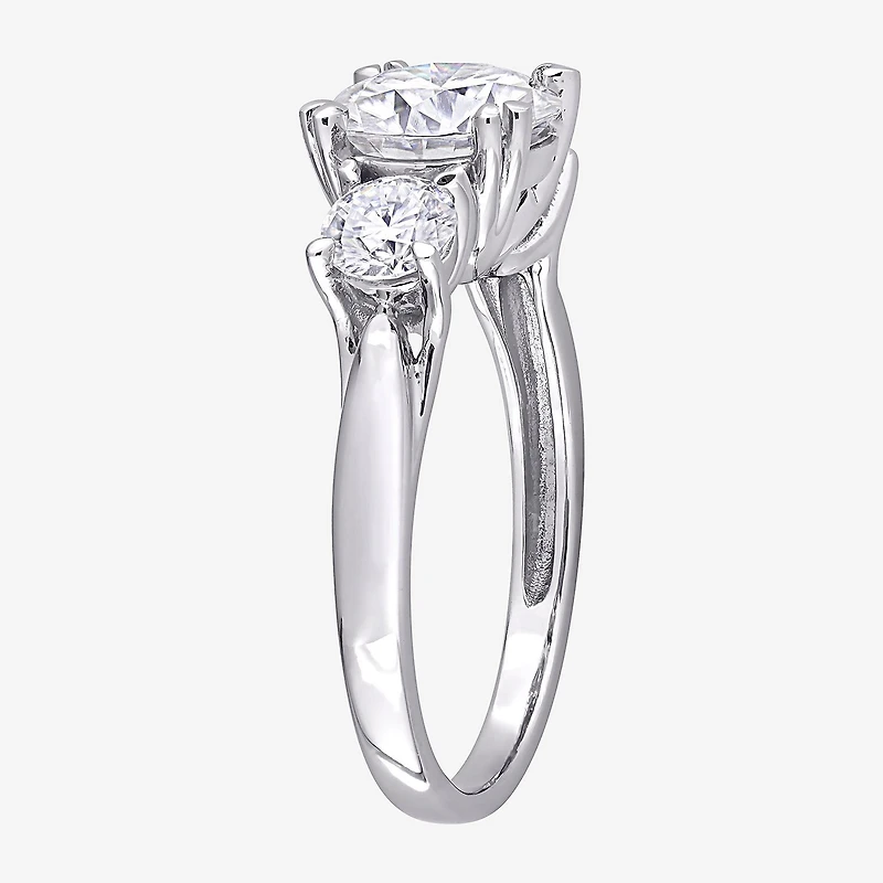 Womens Lab Created White Moissanite 10K Gold 3-Stone Engagement Ring