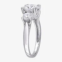 Womens Lab Created White Moissanite 10K Gold 3-Stone Engagement Ring