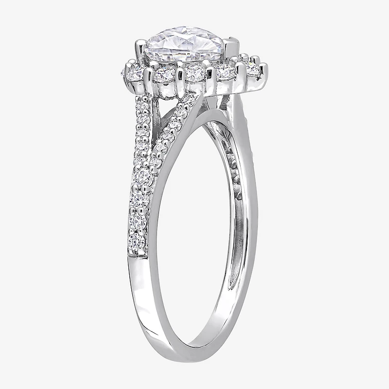 Womens 1 1/2 CT. T.W. Lab Created White Moissanite Sterling Silver Halo Engagement Ring