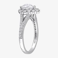 Womens 1 1/2 CT. T.W. Lab Created White Moissanite Sterling Silver Halo Engagement Ring