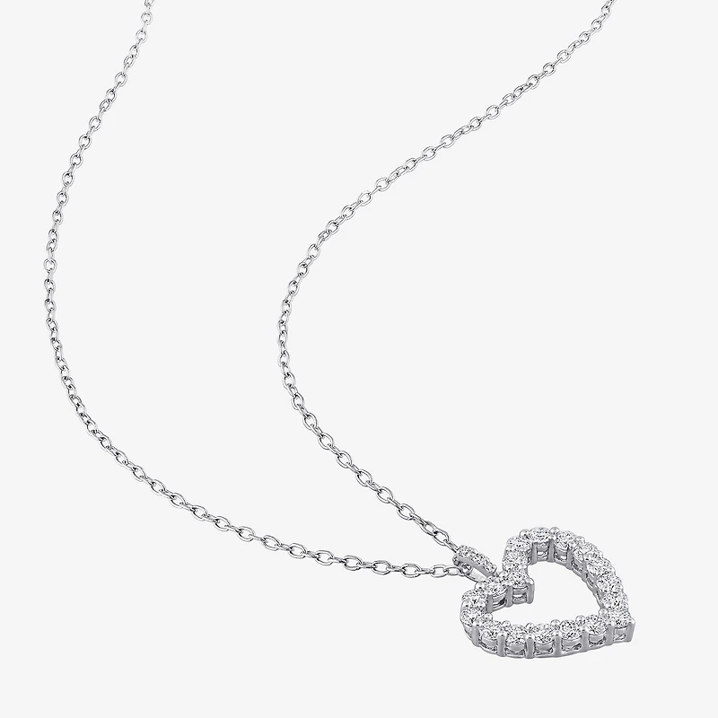 Womens Lab Created White Moissanite Sterling Silver Heart 18 Inch Pendant Necklace