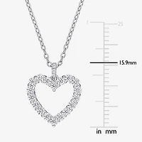 Womens Lab Created White Moissanite Sterling Silver Heart 18 Inch Pendant Necklace