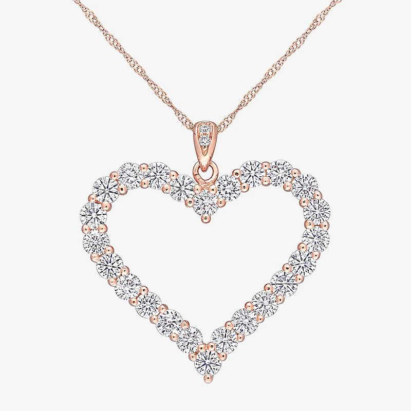Womens Lab Created White Moissanite 18K Rose Gold Over Silver Heart 18 Inch Pendant Necklace