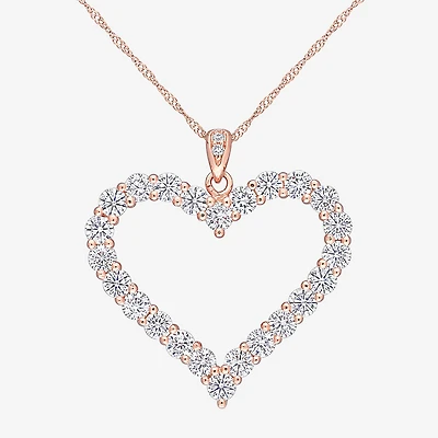 Womens Lab Created White Moissanite 18K Rose Gold Over Silver Heart 18 Inch Pendant Necklace