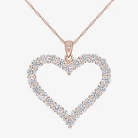 Womens Lab Created White Moissanite 18K Rose Gold Over Silver Heart 18 Inch Pendant Necklace