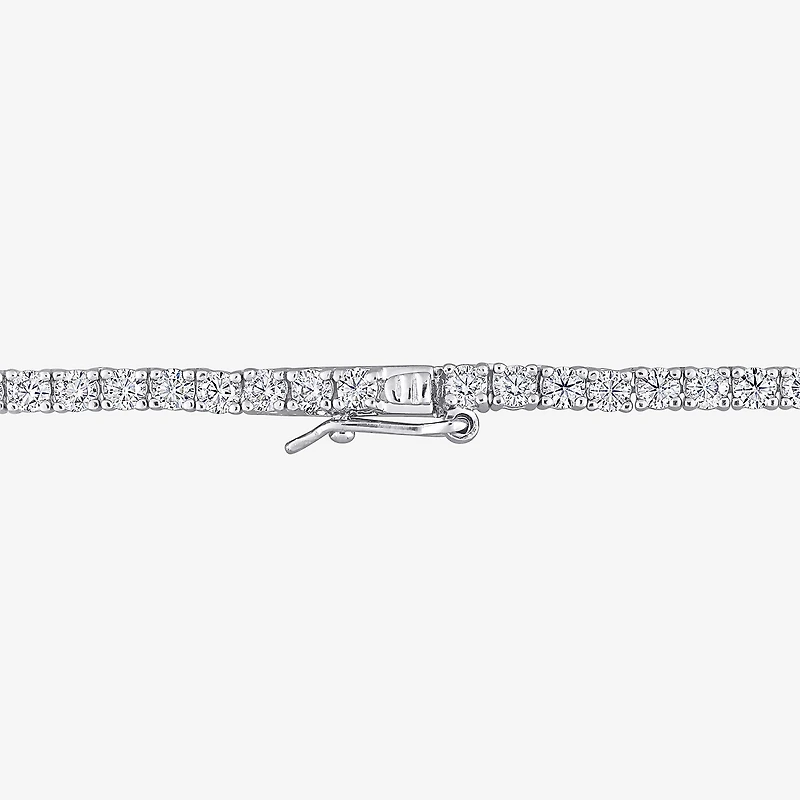 Womens White Moissanite Sterling Silver 17 Inch Tennis Necklace