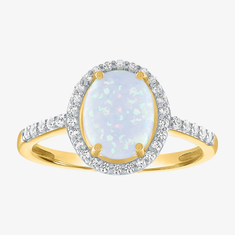 Womens Lab Created White Opal 10K Gold Cocktail Ring