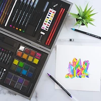 Art 101 Watercolor, Draw, and Sketch 88 Piece Art Set in a Wood Carrying Case
