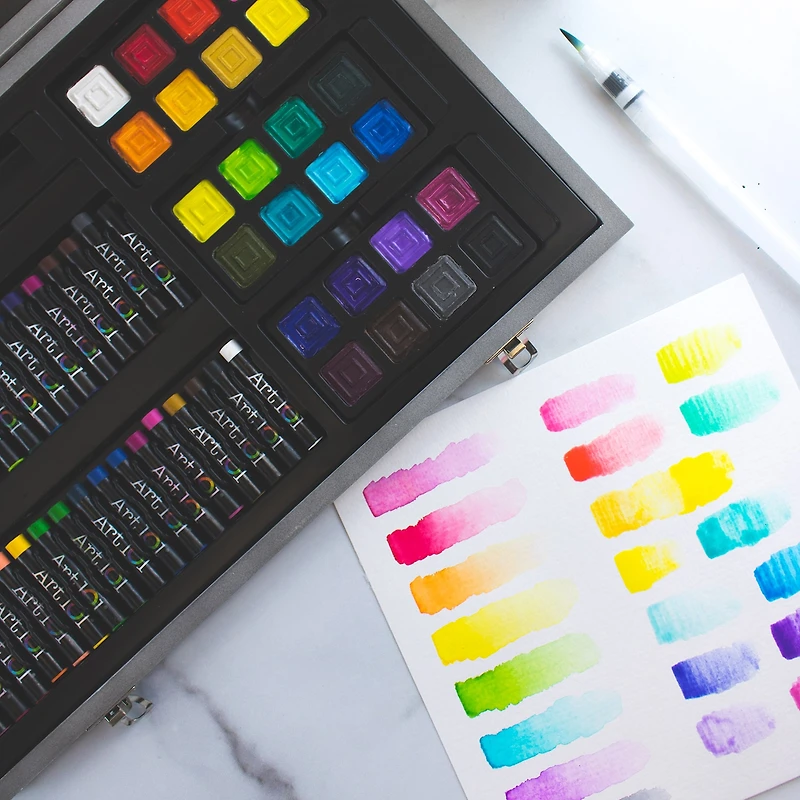 Art 101 Watercolor, Draw, and Sketch 88 Piece Art Set in a Wood Carrying Case