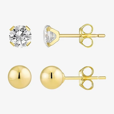 10K Yellow Gold Ball & Cubic Zirconia Stud Earring Set