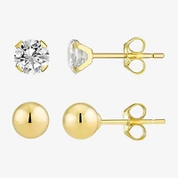10K Yellow Gold Ball & Cubic Zirconia Stud Earring Set