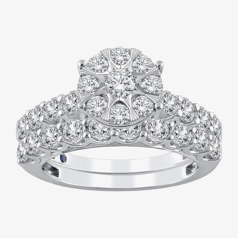 Womens CT. T.W. Natural White Diamond 14K Gold Round Halo Bridal Set