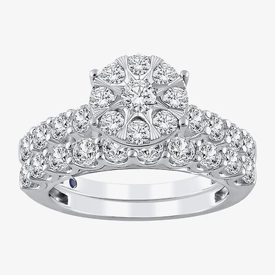 Womens CT. T.W. Natural White Diamond 14K Gold Round Halo Bridal Set