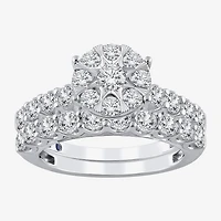 Womens CT. T.W. Natural White Diamond 14K Gold Round Halo Bridal Set