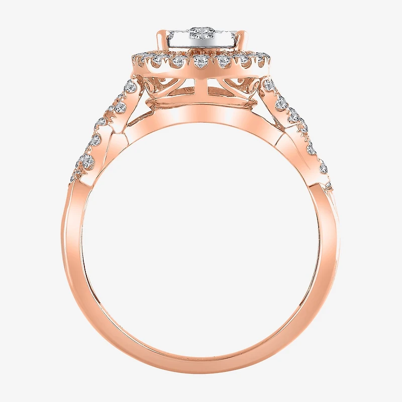 Signature By Modern Bride 1 CT.T.W. Natural Diamond Pear Shape Side Stone Halo Bridal Set 10K or 14K Gold