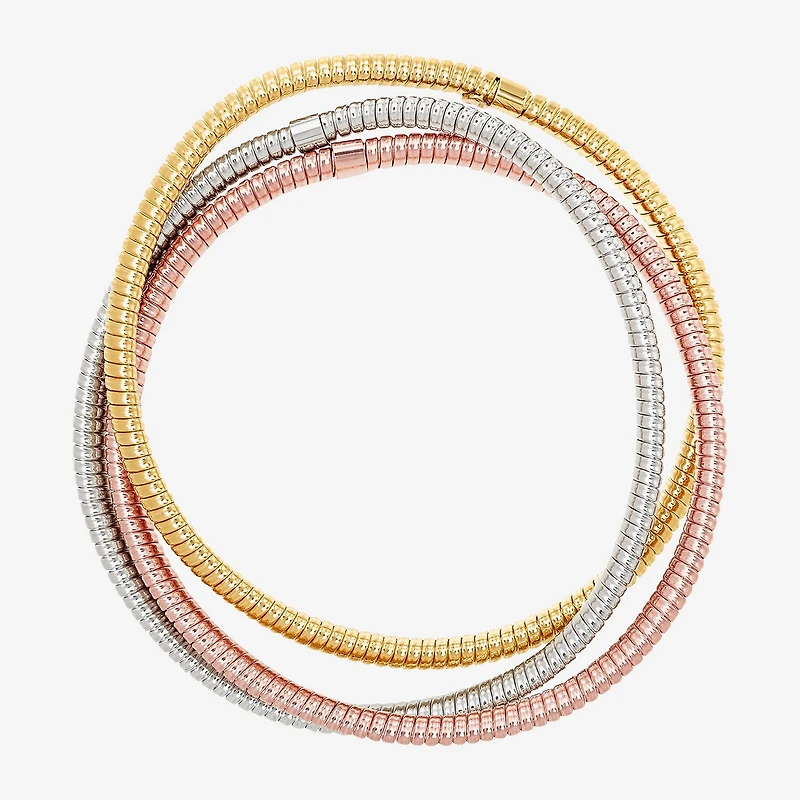 Made in Italy Womens 14K Tri-Color Gold Bangle Bracelet