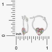 Girls Multi Color Crystal Sterling Silver 14.5mm Heart Hoop Earrings