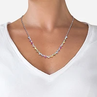 Womens Multi Color Cubic Zirconia Sterling Silver 18 Inch Tennis Necklace