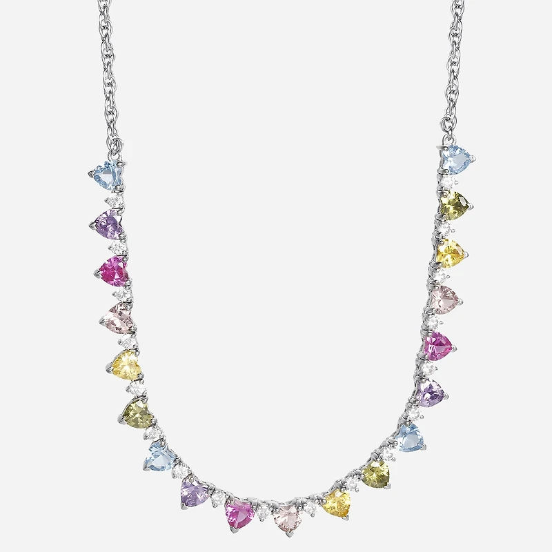 Womens Multi Color Cubic Zirconia Sterling Silver 18 Inch Tennis Necklace