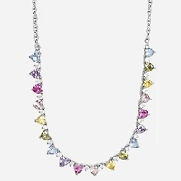 Womens Multi Color Cubic Zirconia Sterling Silver 18 Inch Tennis Necklace