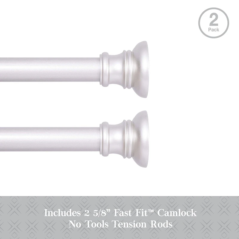 Kenney Easy Install Collection™ Fast Fit™ No Tools Nicholas 2-Pack 5/8 IN Tension Curtain Rod