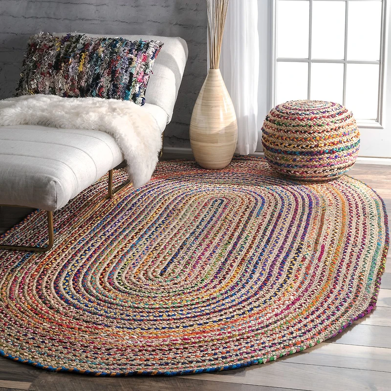 nuLoom Aleen Braided Cotton Jute Indoor Oval Area Rug
