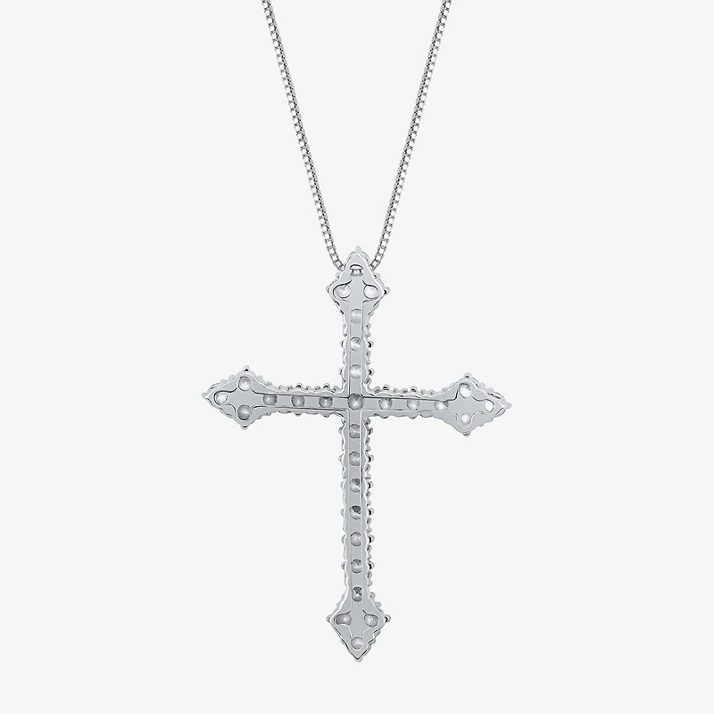 (H / Si2) Womens 1 CT. T.W. Lab Grown White Diamond 10K Gold Cross 18 Inch Pendant Necklace