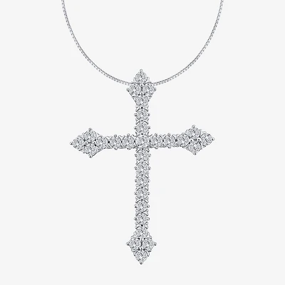 (H / Si2) Womens 1 CT. T.W. Lab Grown White Diamond 10K Gold Cross 18 Inch Pendant Necklace