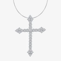 (H / Si2) Womens 1 CT. T.W. Lab Grown White Diamond 10K Gold Cross 18 Inch Pendant Necklace