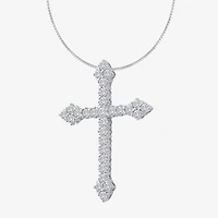 (H / Si2) Womens 1 CT. T.W. Lab Grown White Diamond 10K Gold Cross 18 Inch Pendant Necklace