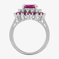 Womens Lab Created Pink Sapphire Sterling Silver Oval Halo Cocktail Ring