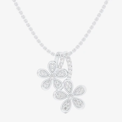 (G-H / Si1-Si2) Womens 1/4 CT. T.W. Lab Grown White Diamond 10K Gold Flower 18 Inch Pendant Necklace
