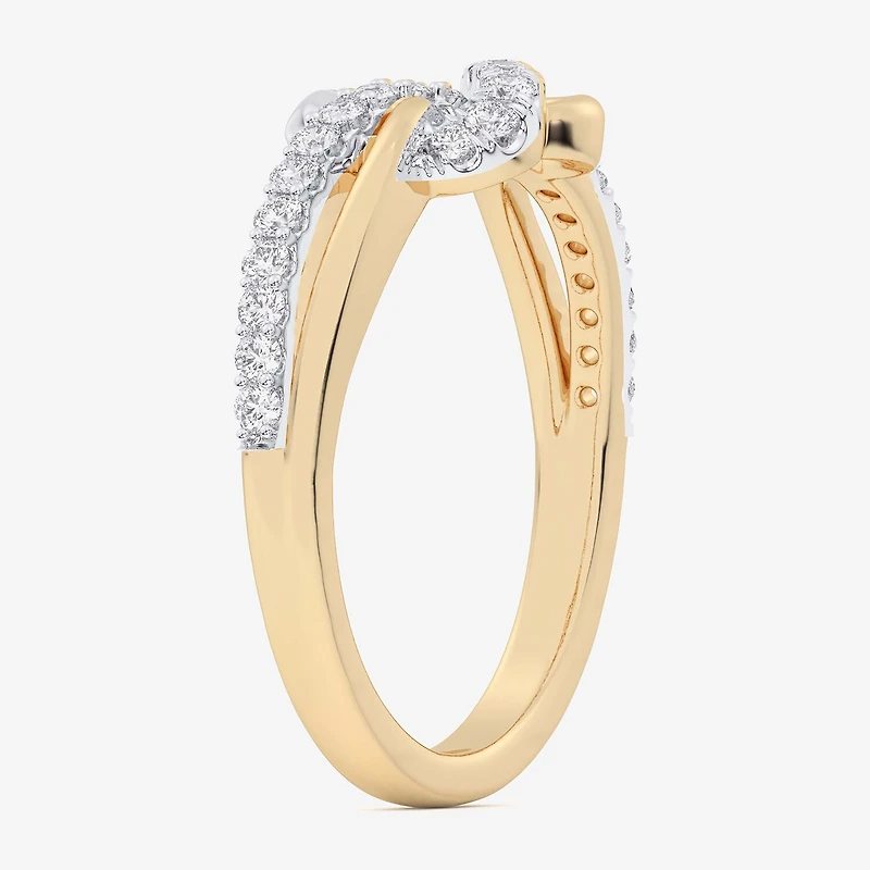 G-H / Si1-Si2) Womens 1/ CT. T.W. Lab Grown White Diamond 10K Gold Heart Bypass Cocktail Ring
