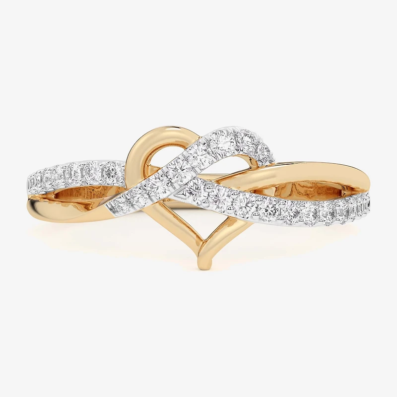 G-H / Si1-Si2) Womens 1/ CT. T.W. Lab Grown White Diamond 10K Gold Heart Bypass Cocktail Ring