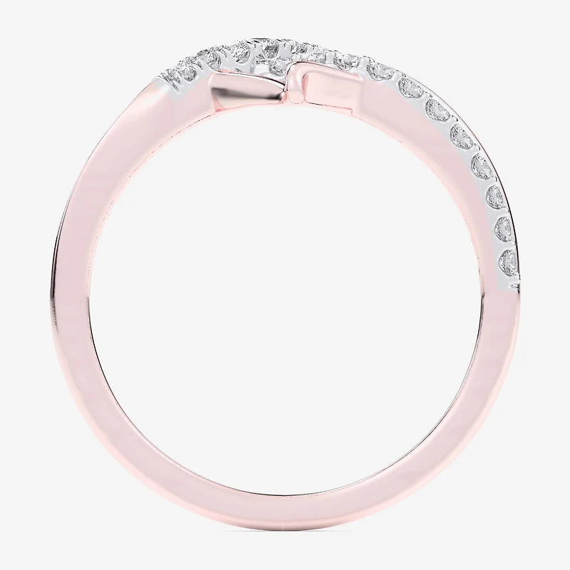 (G-H / Si1-Si2) Womens 1/4 CT. T.W. Lab Grown White Diamond 10K Gold Heart Bypass Cocktail Ring