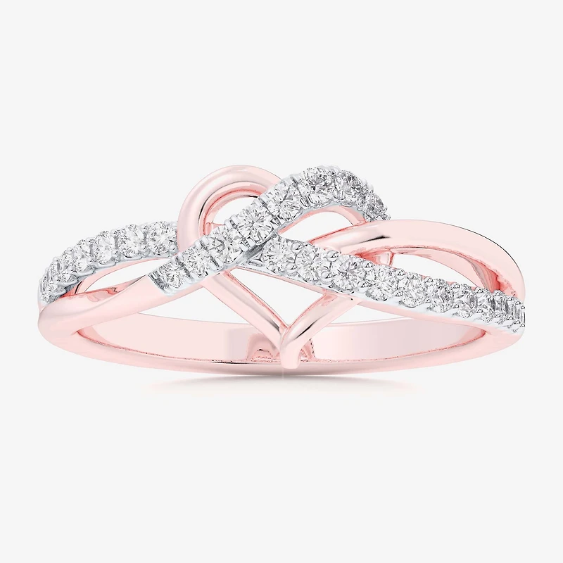 (G-H / Si1-Si2) Womens 1/4 CT. T.W. Lab Grown White Diamond 10K Gold Heart Bypass Cocktail Ring
