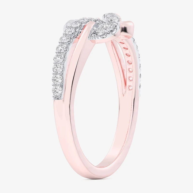 (G-H / Si1-Si2) Womens 1/4 CT. T.W. Lab Grown White Diamond 10K Gold Heart Bypass Cocktail Ring