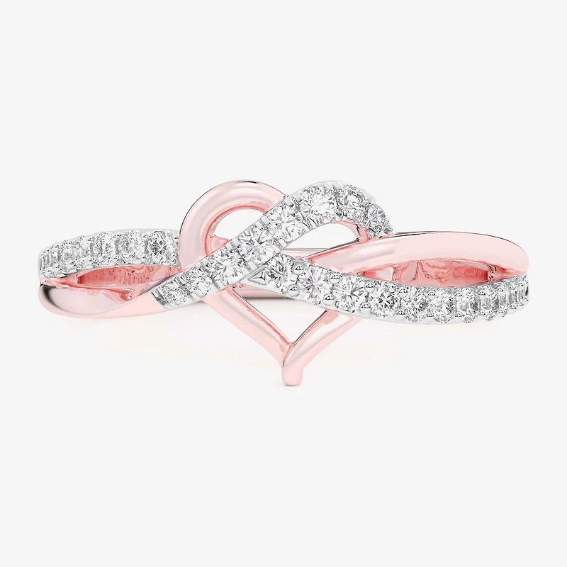 (G-H / Si1-Si2) Womens 1/4 CT. T.W. Lab Grown White Diamond 10K Gold Heart Bypass Cocktail Ring