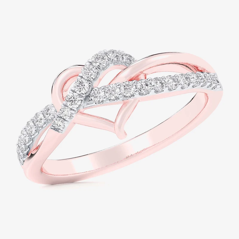 (G-H / Si1-Si2) Womens 1/4 CT. T.W. Lab Grown White Diamond 10K Gold Heart Bypass Cocktail Ring