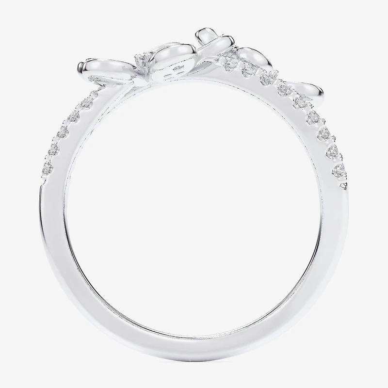 (G-H / Si1-Si2) Womens 1/3 CT. T.W. Lab Grown White Diamond 10K Gold Flower Bypass Cocktail Ring